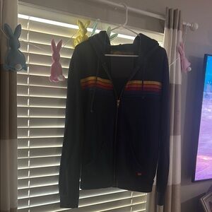 Blue Hoodie with Rainbow Stripes